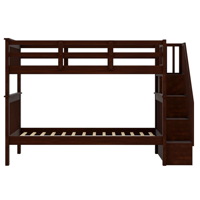 Stairway Bunk Bed With Storage And Guard Rail For Bedroom