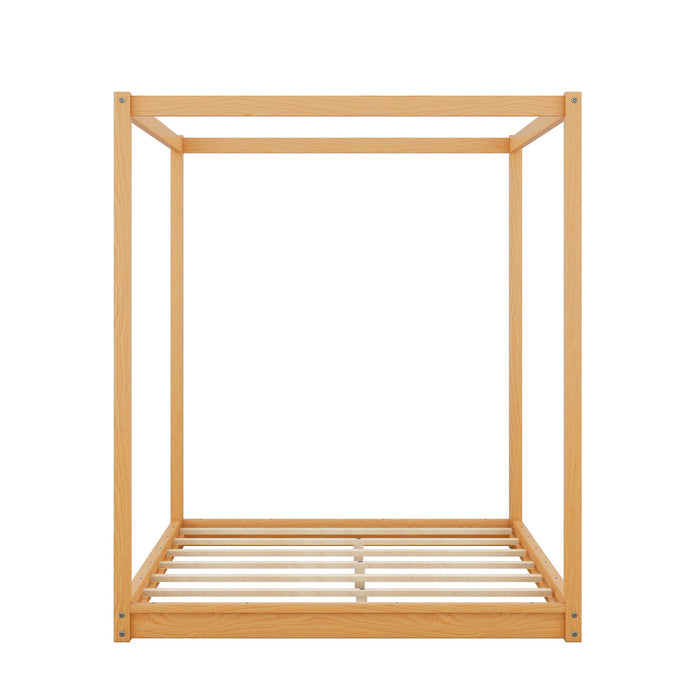 Wood Canopy Platform Bed With Support Legs And Airflow Slats