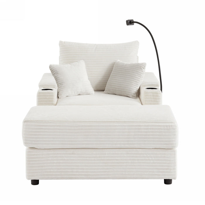 Single Sofa Couch With Storage Space, Movable Ottoman, USB Ports, Cup Holders, Phone Holder