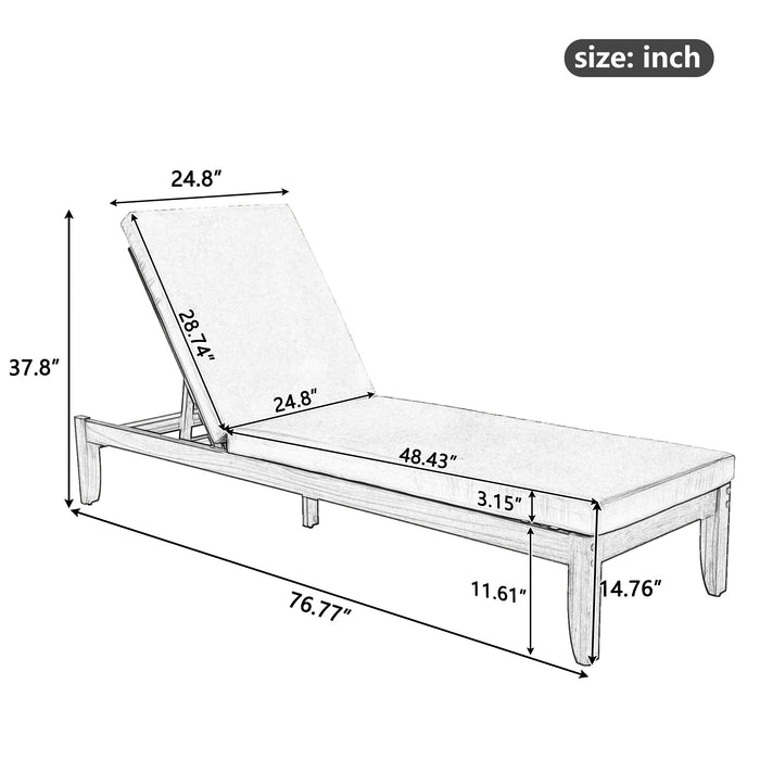 Adjustable Outdoor Patio Lounge Chair Chaise Lounge - Beige / Walnut