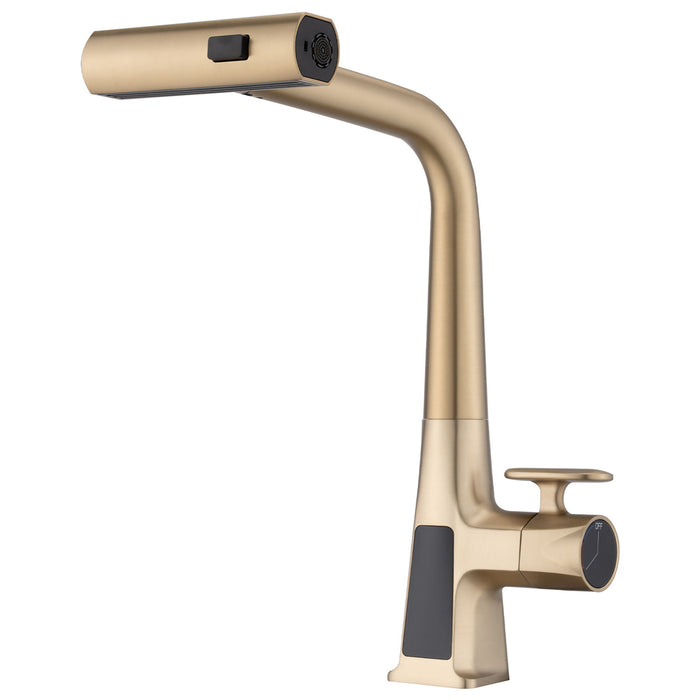 Waterfall Kitchen Faucet With Temperature Display And Pull Down Sprayer
