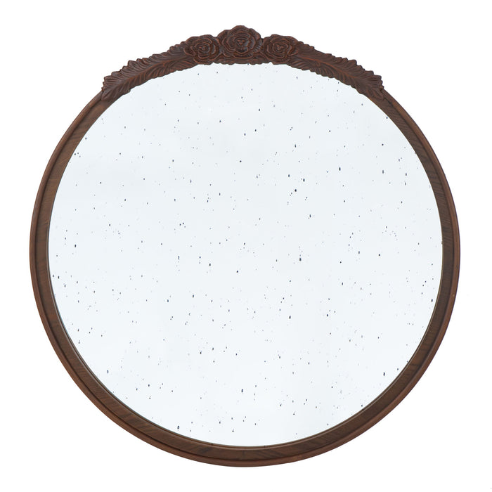 Round Hand Carved Rose Antique Mirror Frame, Wall Mirror For Live Space