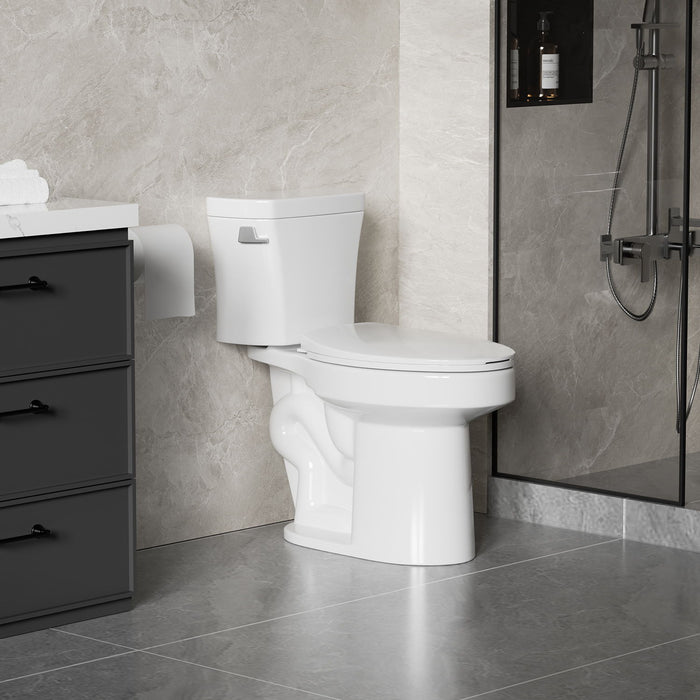 Gloss 2 Piece Toilet With 1.28 Gpf Tornado Flush, Rimless Bowl, Soft Closing Seat - Gloss White