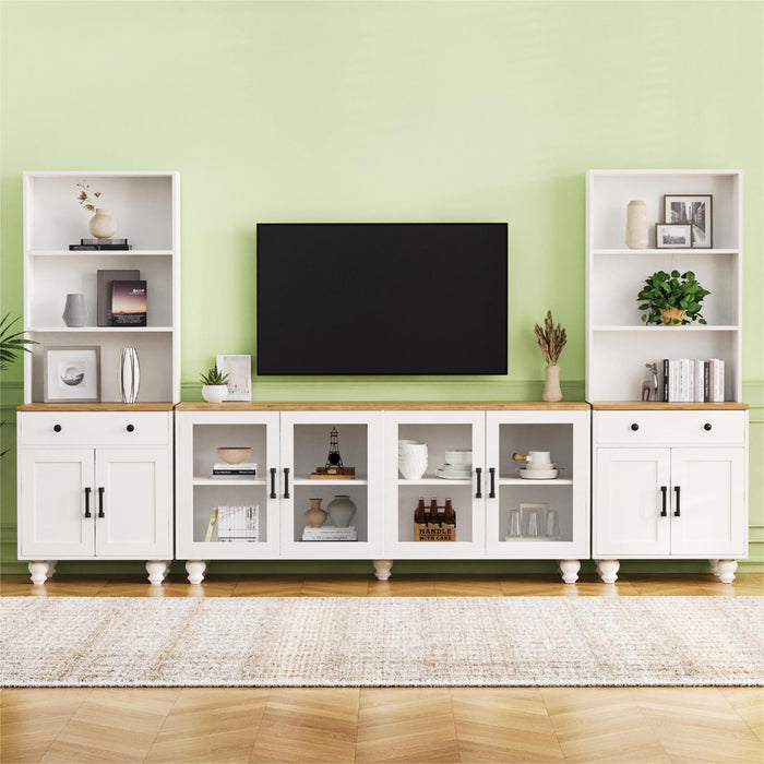 Farmhouse TV Stand With Solid Wood Gourd Shaped Legs For TVs Up To 70"