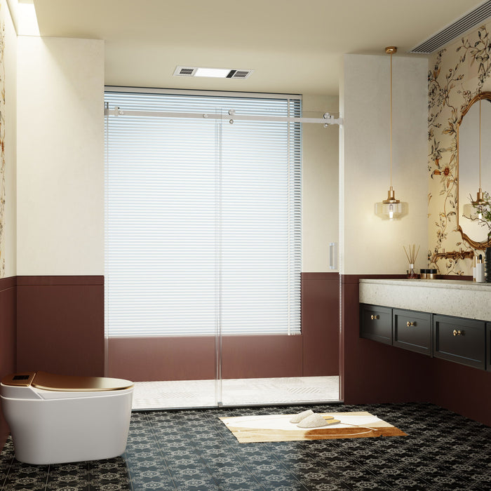 Frameless Single Sliding Shower Doors, 5 / 16" Thick Sgcc Tempered Glass - Brushed Nickel