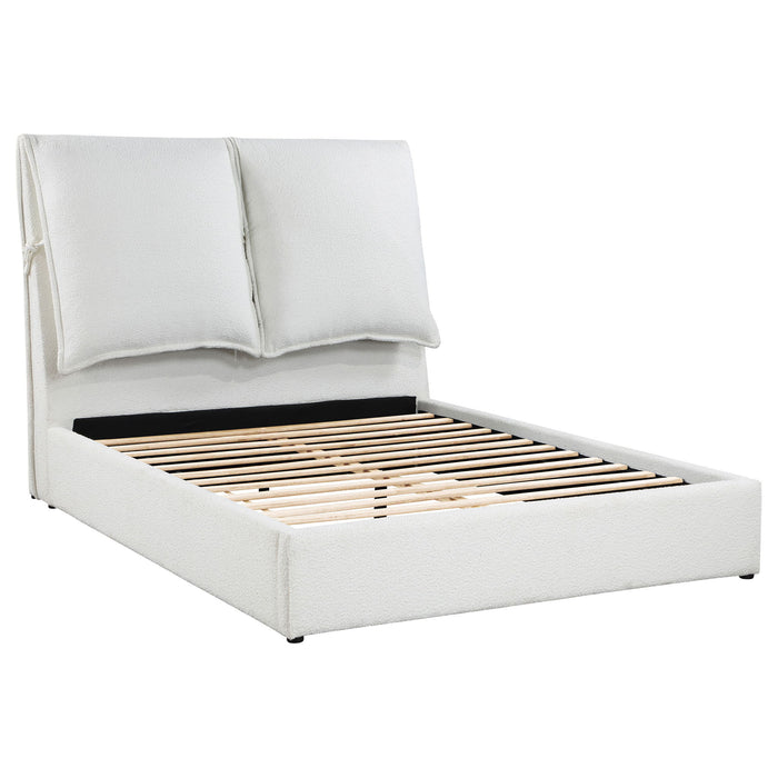 Corwyn - Queen Upholstered Panel Bed With Headboard Pillows - White