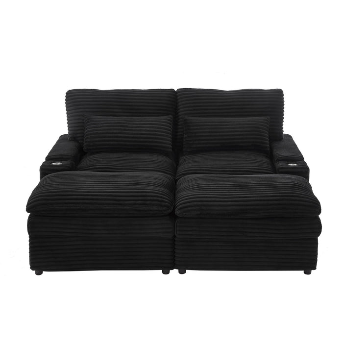 Convertible Loveseat Sofa With Storage, USB Ports, Cup Holders - Black