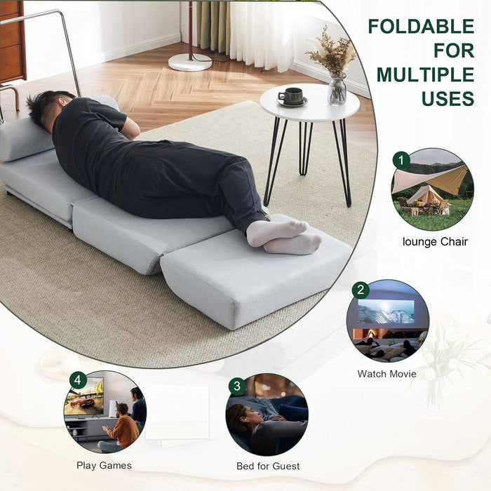 Foldable Single Chair Sofa Bed With Pillow, Easy To Store, Breathable And Wearable Linen
